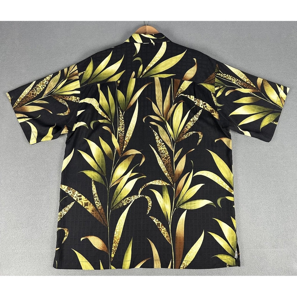 Tommy Bahama Shirt Medium Black Silk Bamboo Floral Tropical Camp Hawaiian - Picture 3 of 6